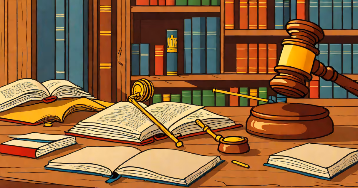 Gavel and law books on a wooden table