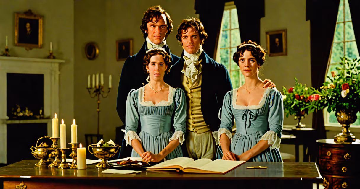 A still from the 1995 BBC miniseries featuring Elizabeth Bennet and Mr. Darcy