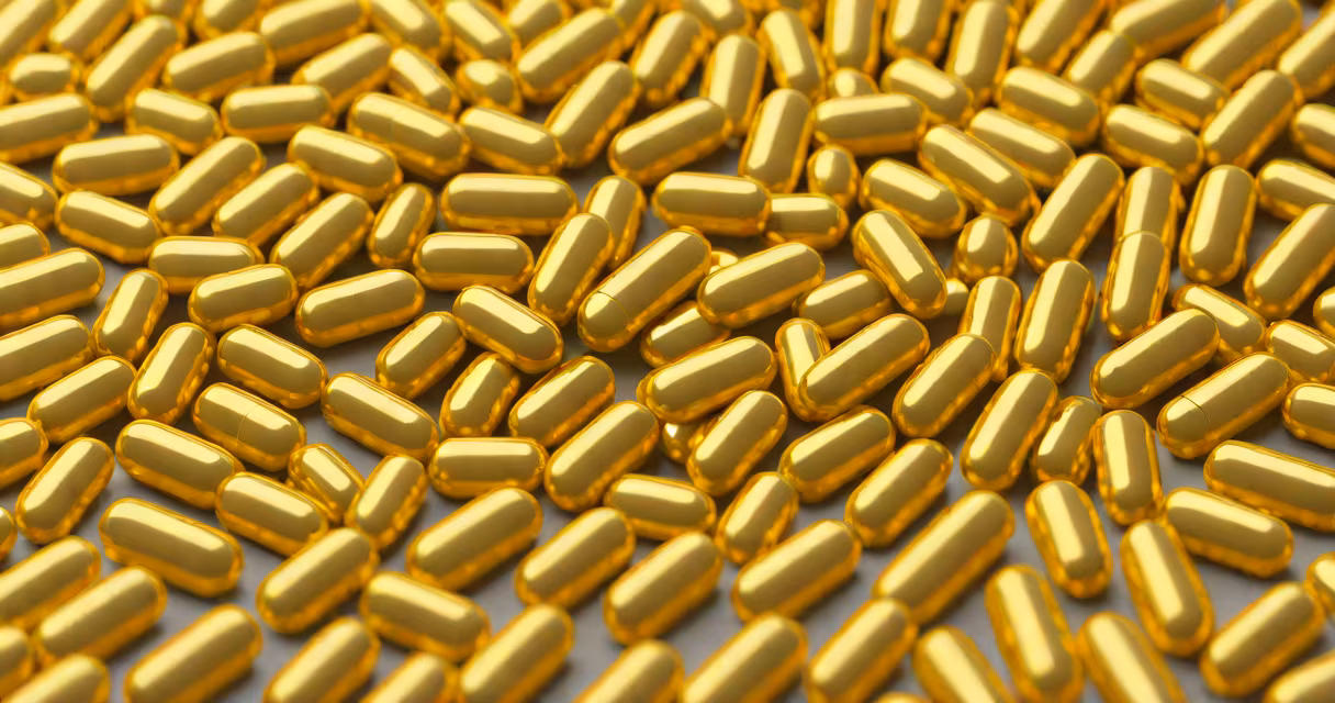 Vitamin D supplements in capsule form on a white background