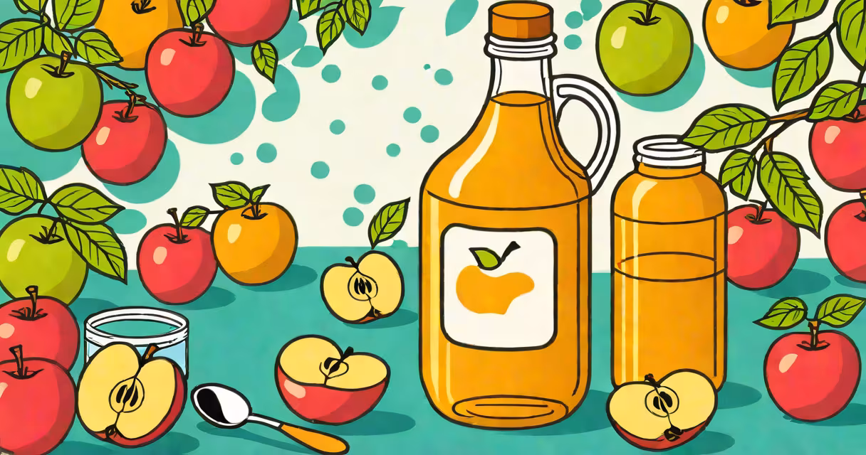 Bottle of apple cider vinegar with a measuring spoon