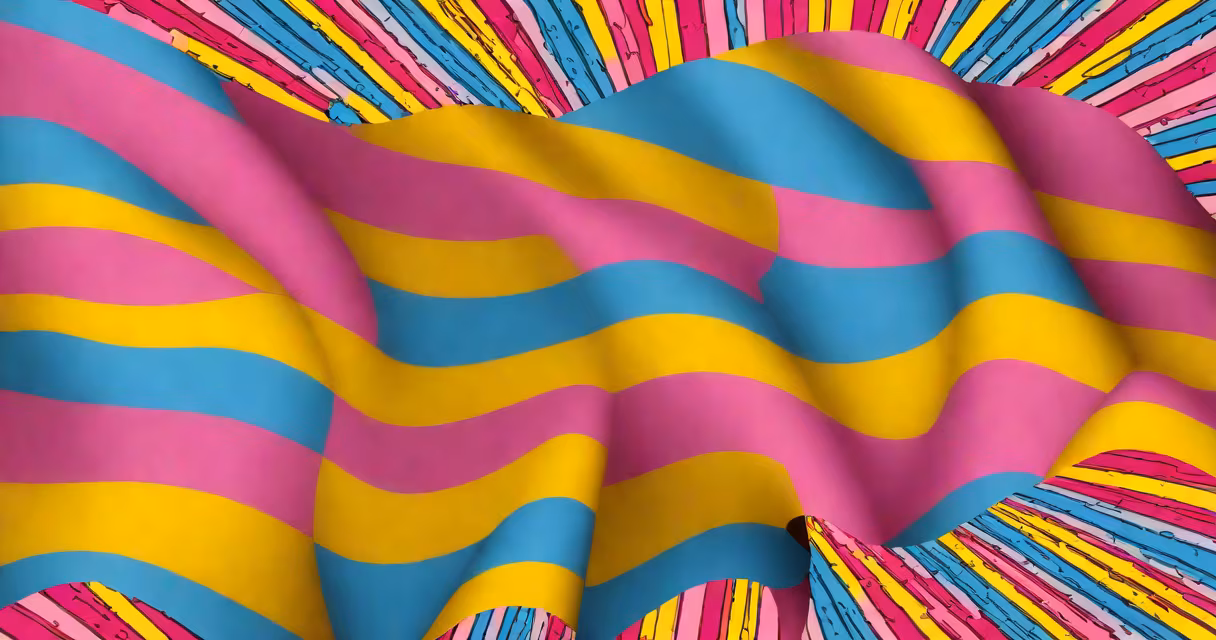 Rainbow flag with pansexual pride colors (pink, yellow, blue)