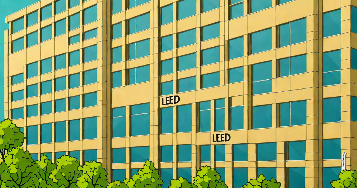 LEED plaque mounted on a modern office building facade