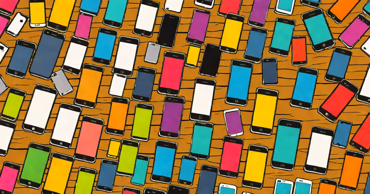 A collection of various old iPhone models lined up on a wooden table