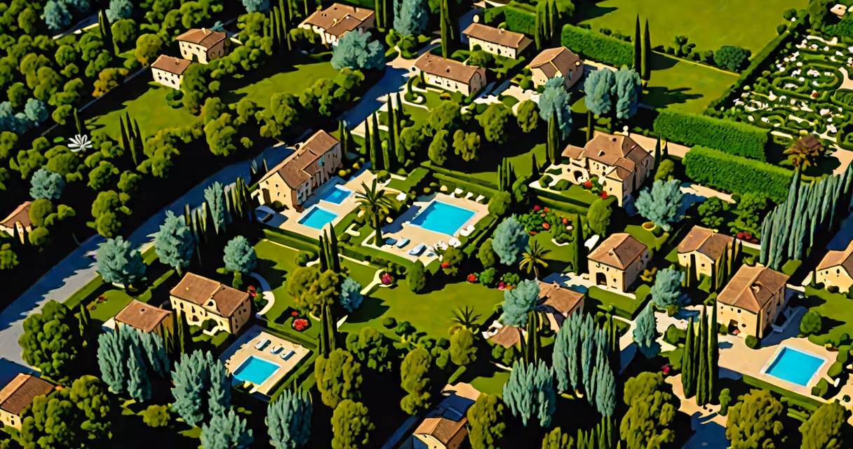 Aerial view of Barbotan Les Thermes surrounded by lush greenery