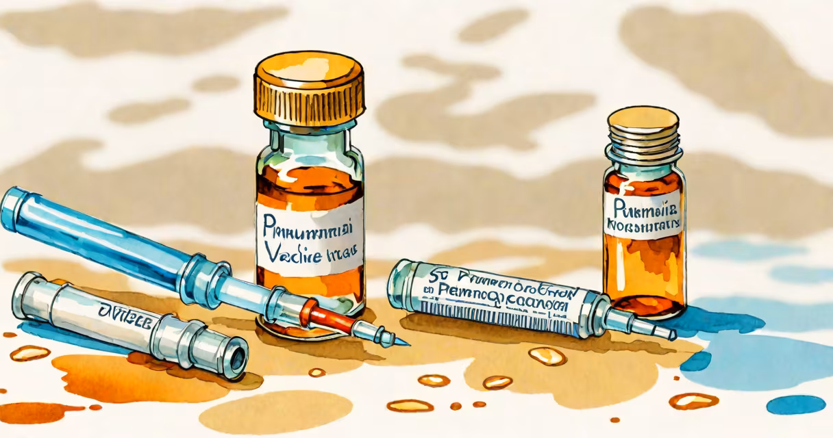 Vial of pneumococcal vaccine with syringe on white background