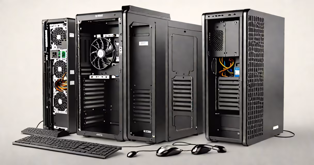 A disassembled HP desktop tower showing labeled internal components