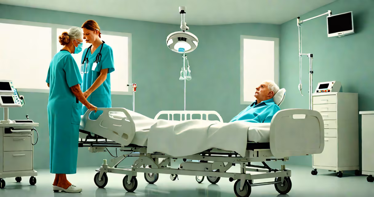 A certified nursing assistant assisting an elderly patient in a hospital bed