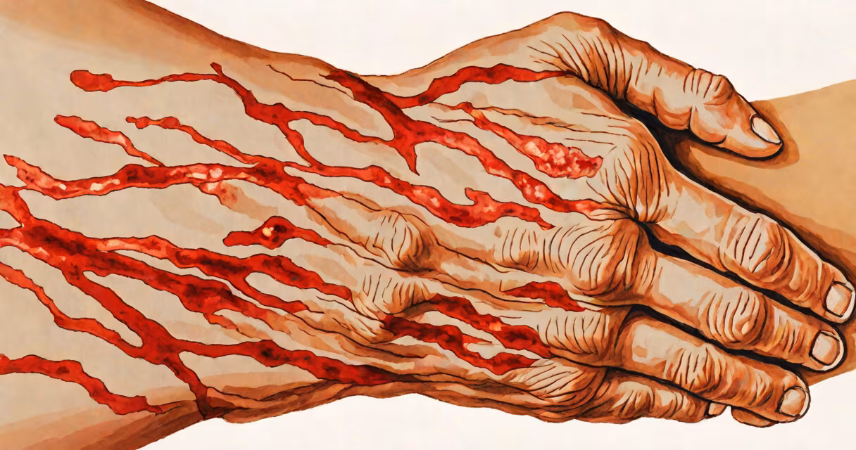 Close-up of red, inflamed skin rash on forearm
