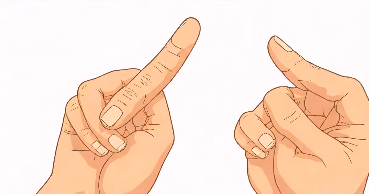 Person pointing with index finger against white background