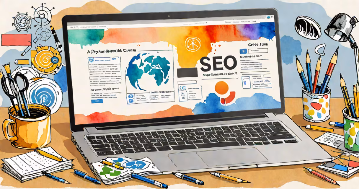 A laptop displaying a high-ranking website with SEO tools open in the background