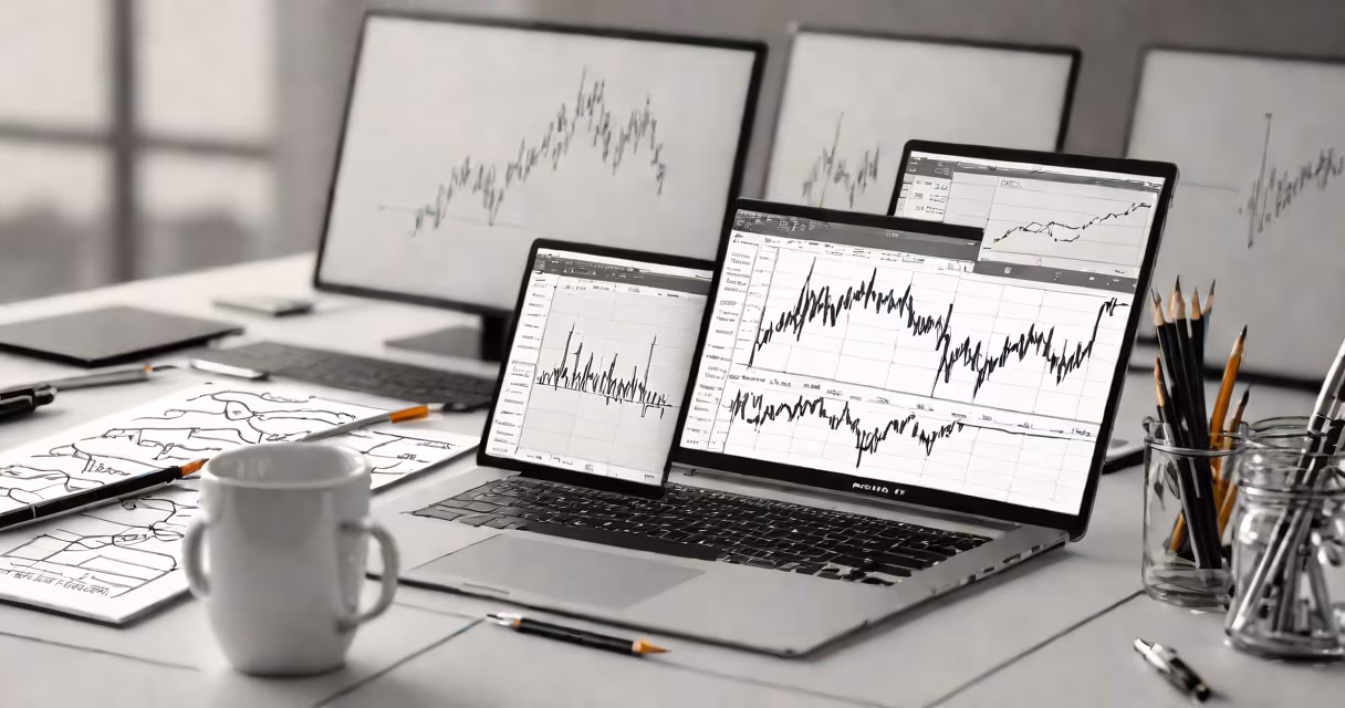 Silver ingots and a trading chart on a computer screen