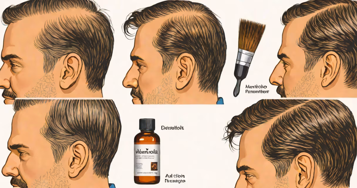 Before-and-after photos showing hair regrowth from minoxidil treatment
