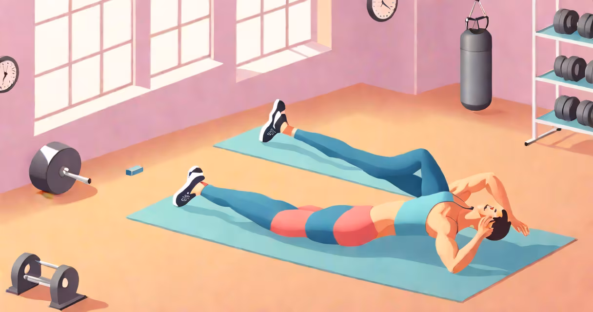 A person performing side planks in a gym setting