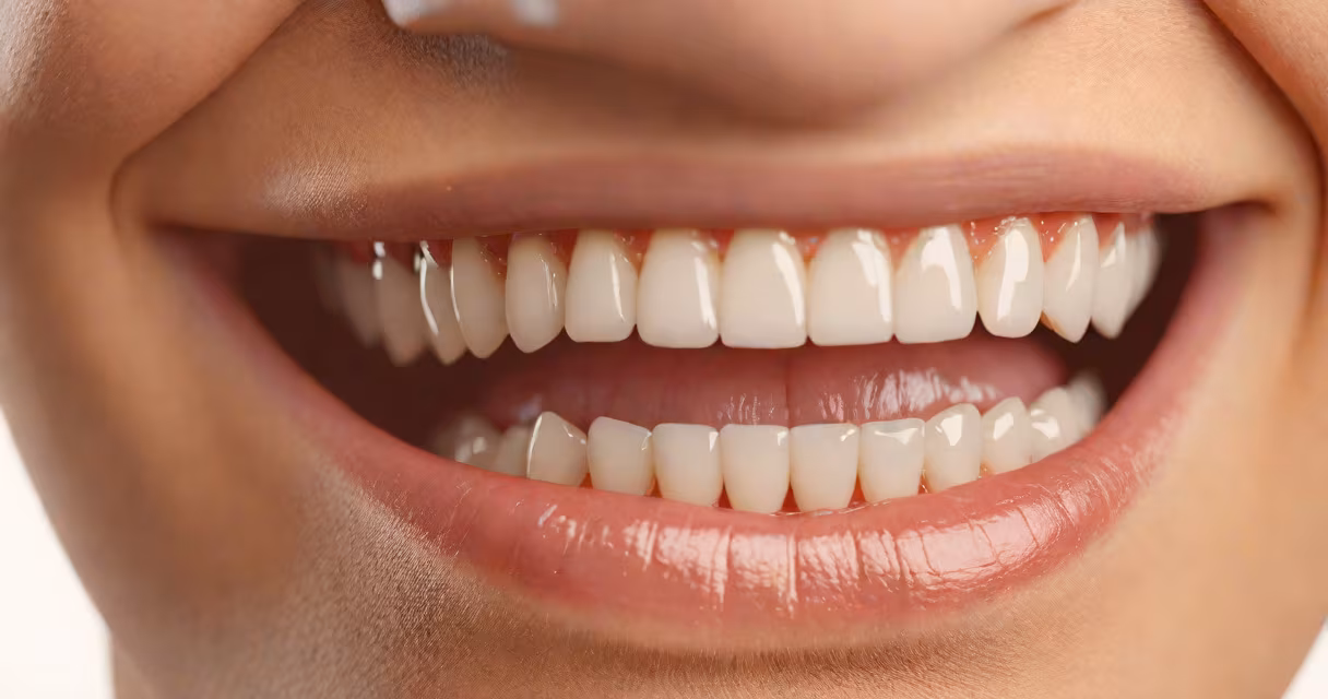 Close-up of a person smiling showing healthy gums and teeth