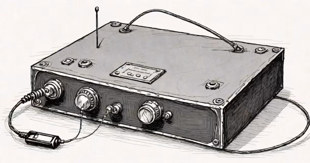 Small black box with antenna and power indicator light