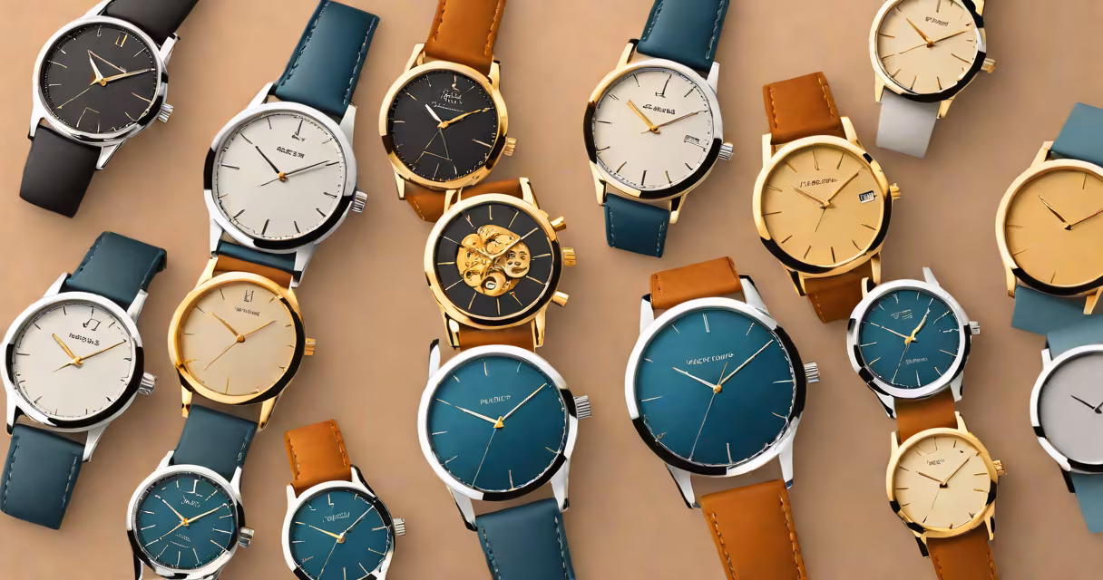 A collection of sleek wristwatches displayed on a neutral background