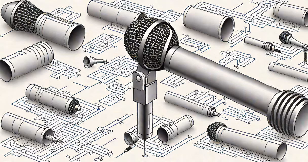 Microphone with sound waves on a white background