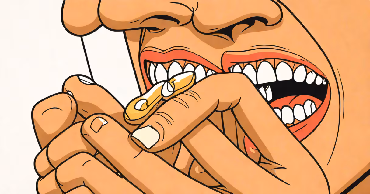 Close-up of a person pointing to their back molar