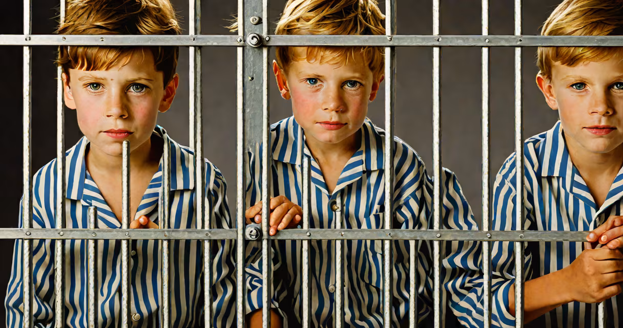 Book cover of De Jongen in de Gestreepte Pyjama showing two boys behind a fence