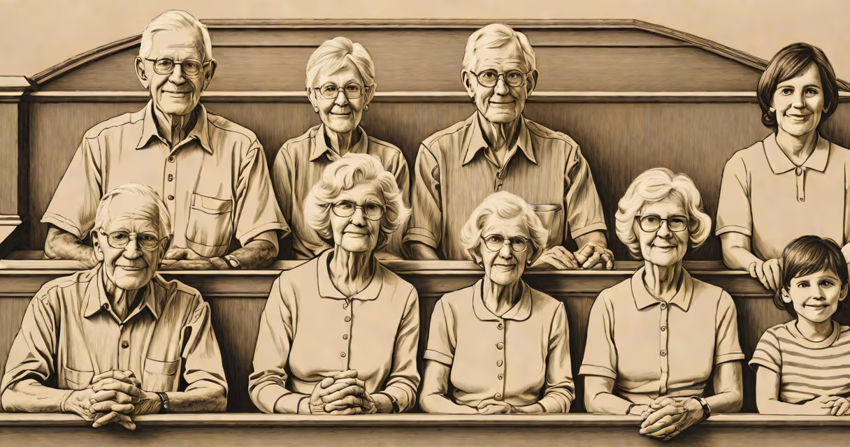 A family of four generations sitting together in a church pew