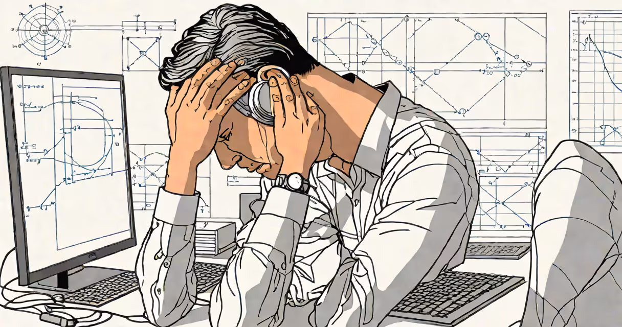 Close-up of a person rubbing their temples while looking at a computer screen