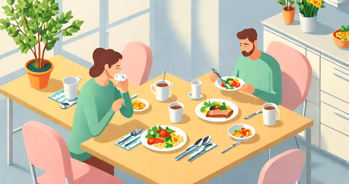 A person eating a meal at a table