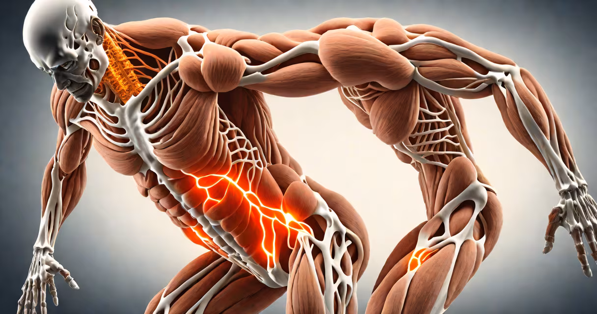 Illustration of human body highlighting common areas of muscle and joint pain