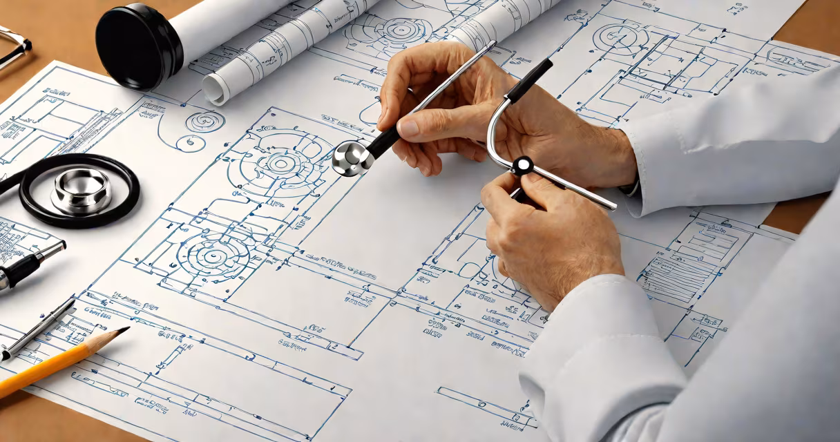 Doctor reviewing patient records with a stethoscope on the desk