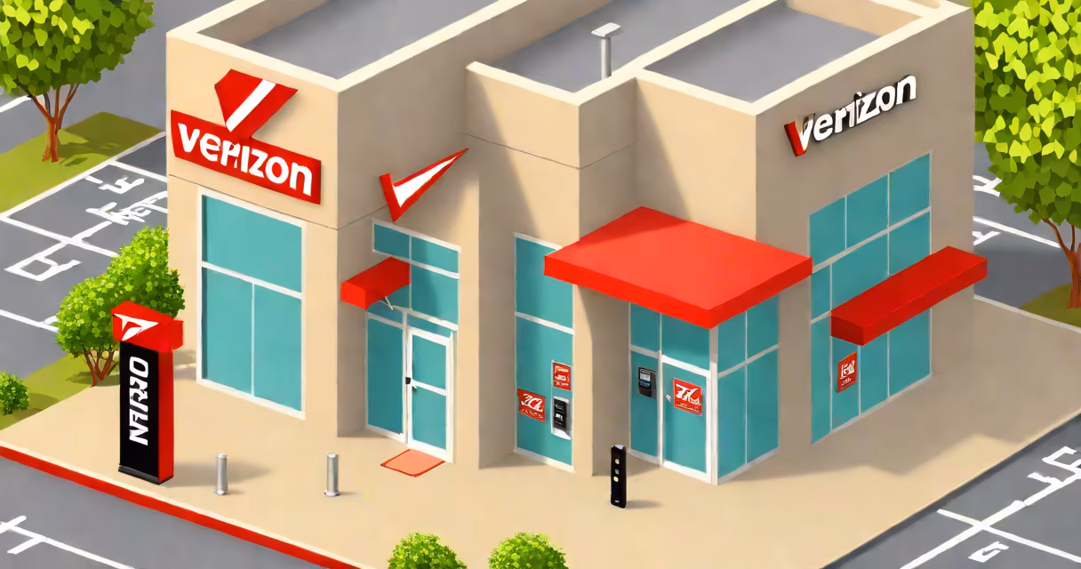 A smartphone placed next to a Verizon store sign