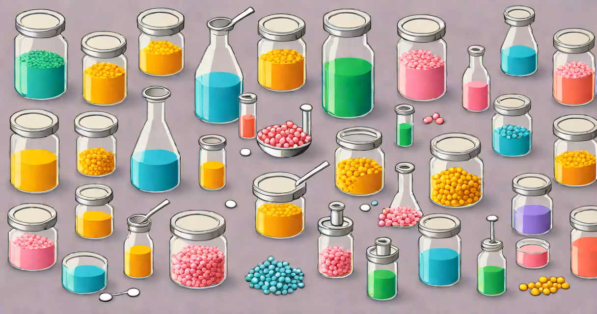 Laboratory setup with various magnesium compounds in labeled containers