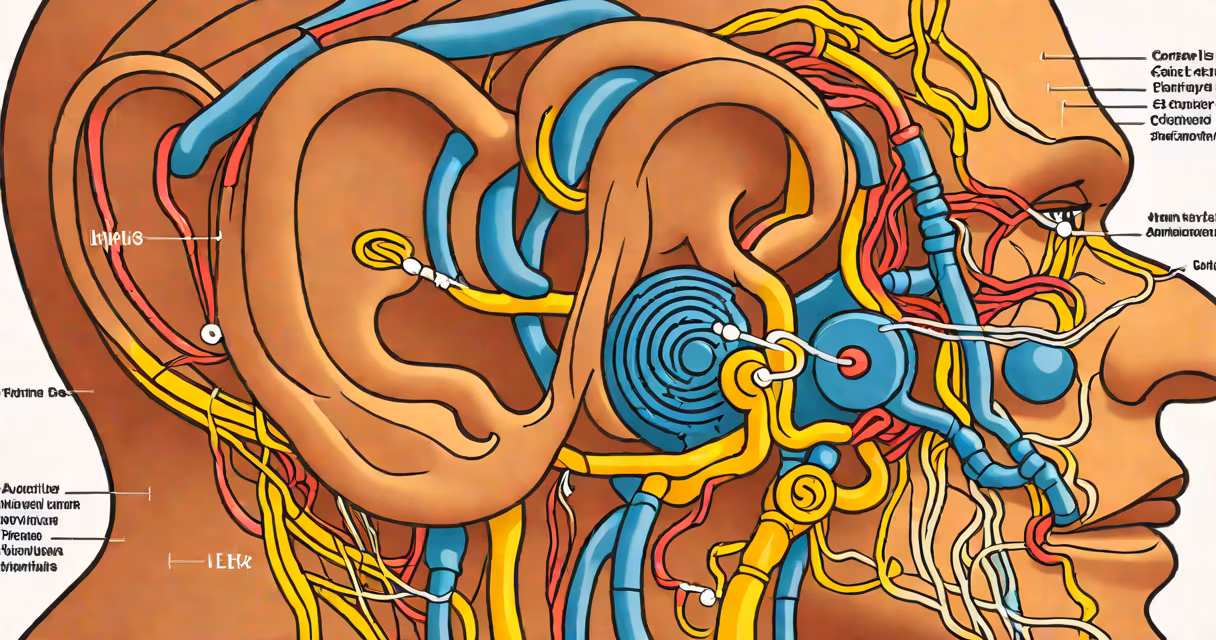 Diagram of the human ear showing auditory pathways