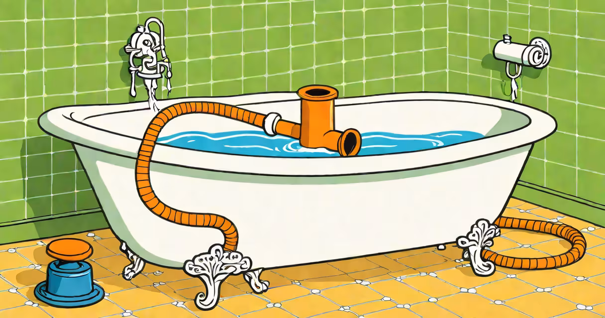 A plunger and drain snake next to a bathtub