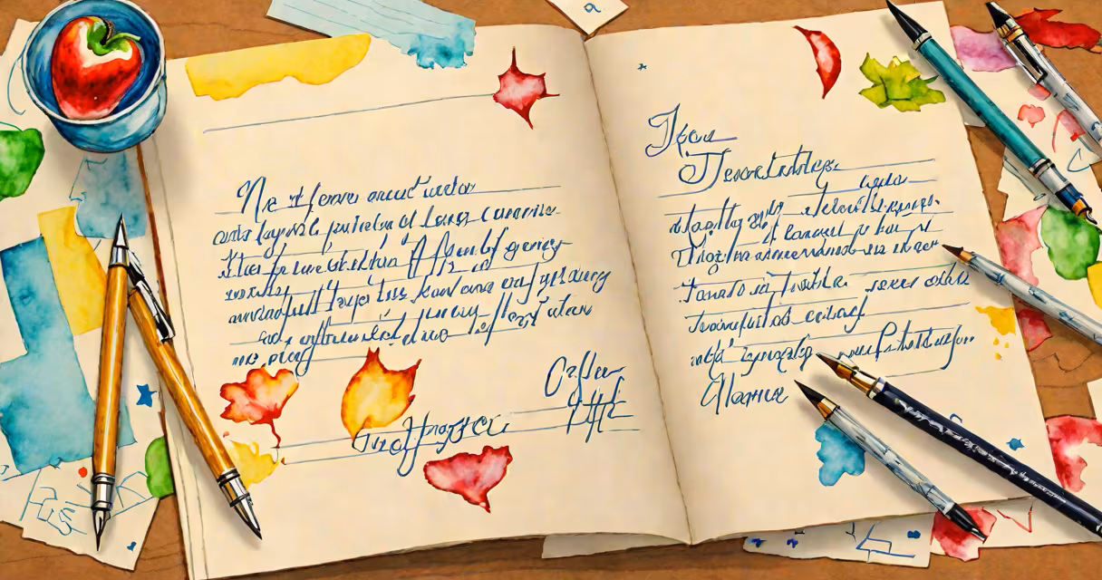 A handwritten letter on lined paper with a pen resting on top