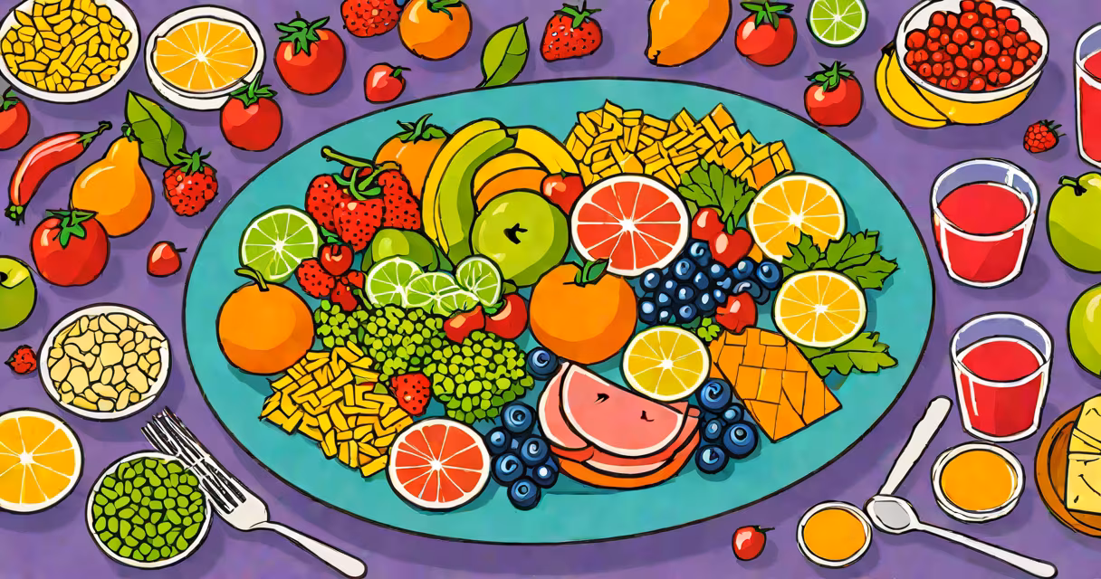 Colorful plate of balanced weight-loss-friendly foods