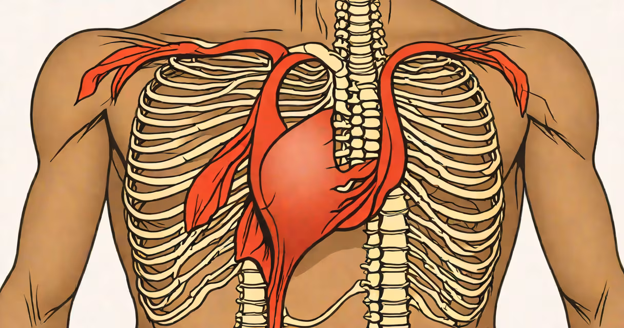 Anatomical diagram highlighting the sternum and surrounding chest area