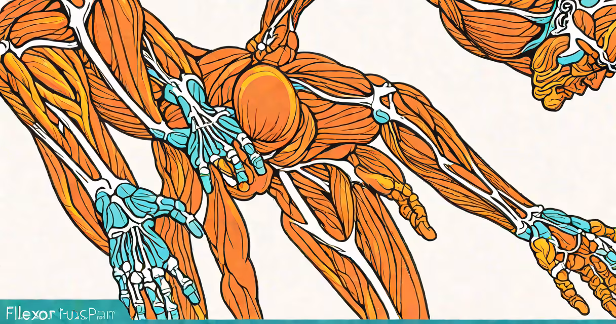 Anatomical diagram highlighting flexor muscles in the human body