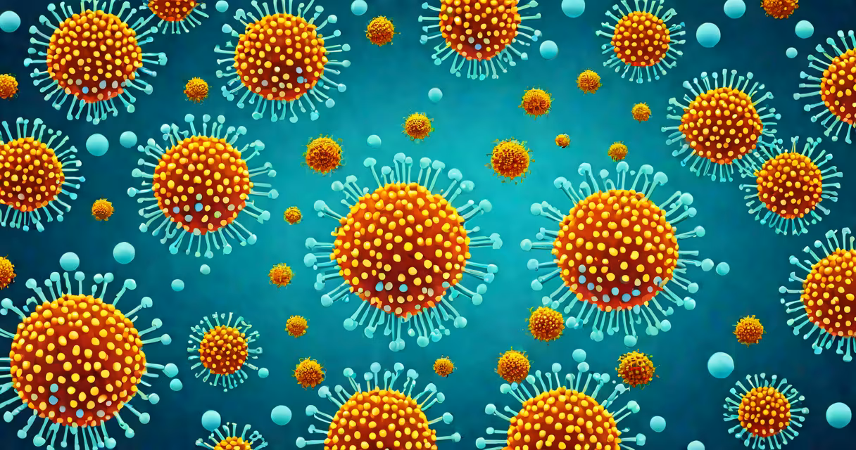 Microscopic view of influenza virus particles